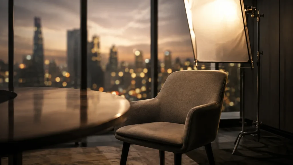 Interview setup in a Bangkok boardroom for a company profile video in Thailand